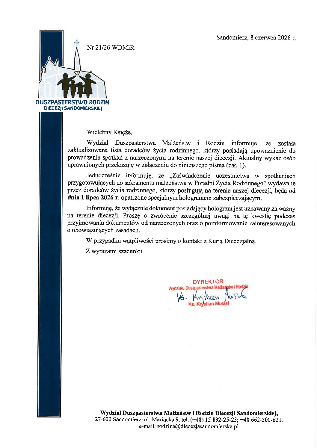 Informacja – Duszpasterstwo Rodzin